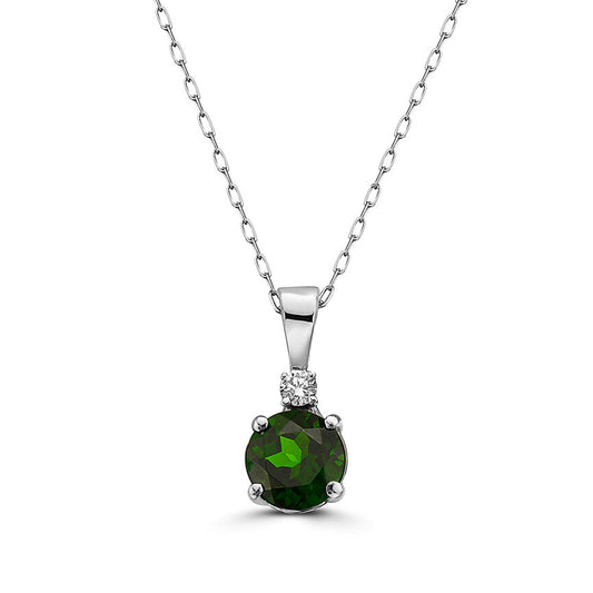 1 cts Green Chrom Diopside and Diamond Necklace in 14K White Gold by Birthstone - BirthStone.com