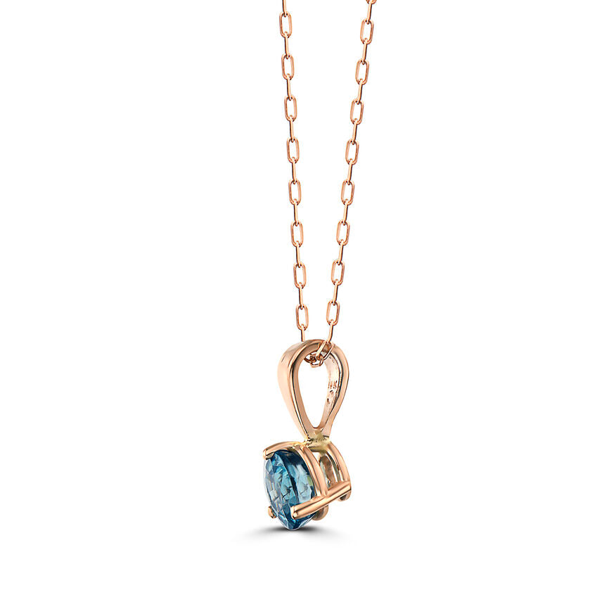 3/4 cts Aqua Zircon Necklace in 14K Rose Gold by Birthstone - BirthStone.com