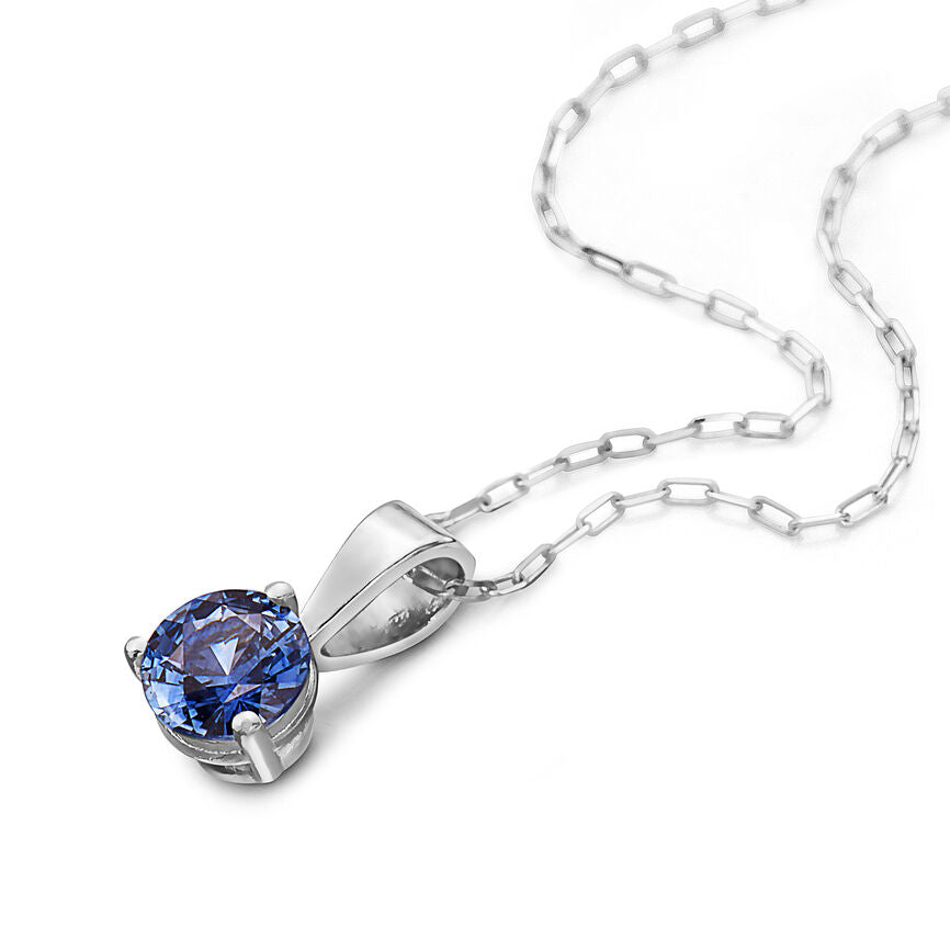 1/2 cts Blue Sapphire Necklace in 14K White Gold by Birthstone - BirthStone.com