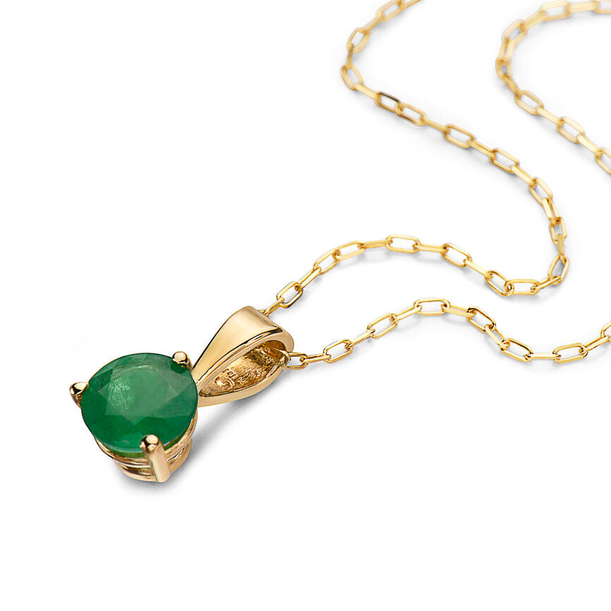 1/2 cts Green Emerald Necklace in 14K Yellow Gold by Birthstone - BirthStone.com