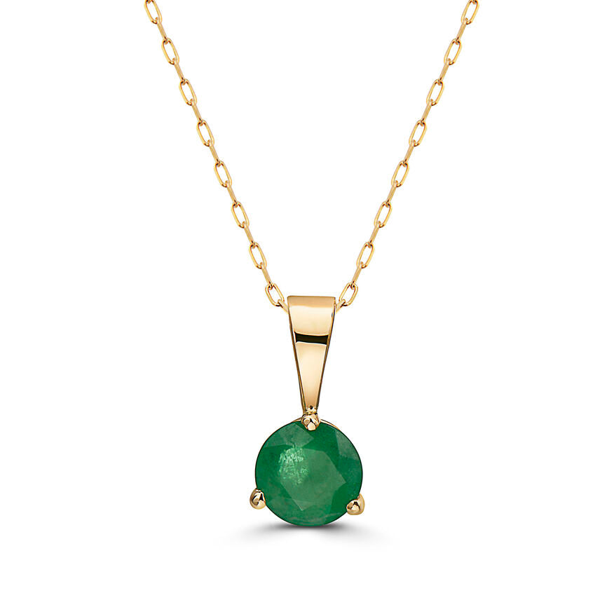 1/2 cts Green Emerald Necklace in 14K Yellow Gold by Birthstone - BirthStone.com