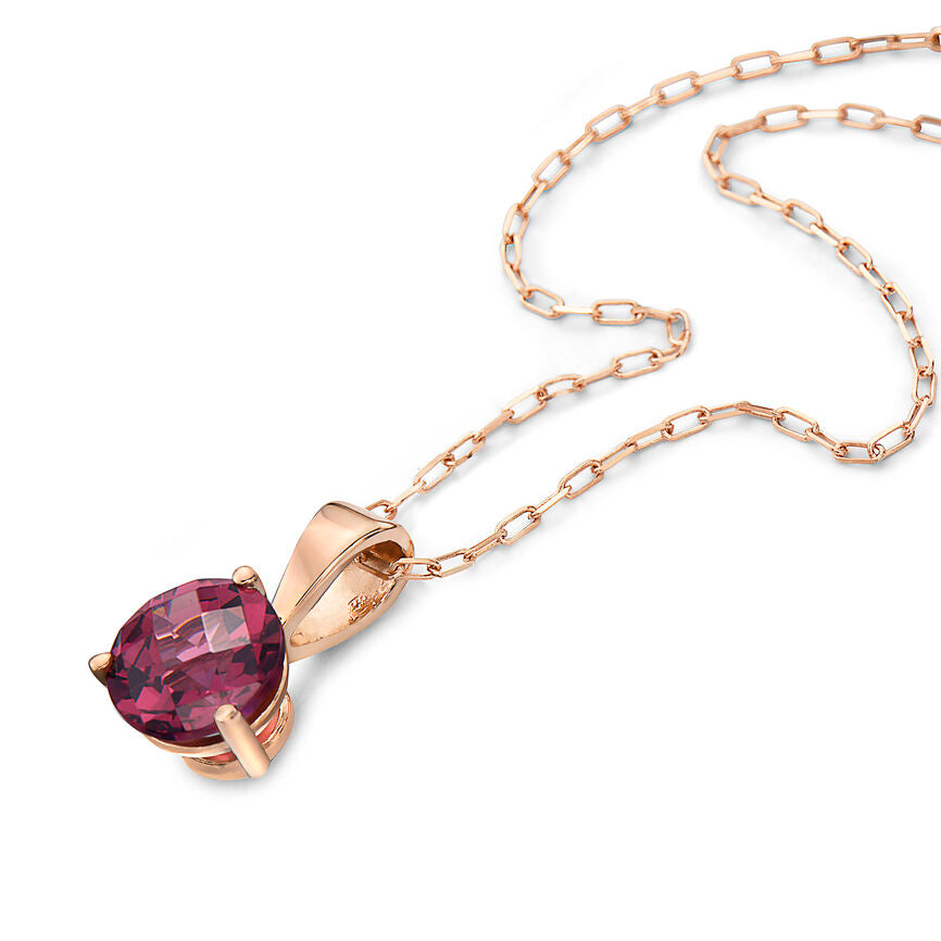 7/8 cts Red Rhodolite Garnet Necklace in 14K Rose Gold by Birthstone - BirthStone.com