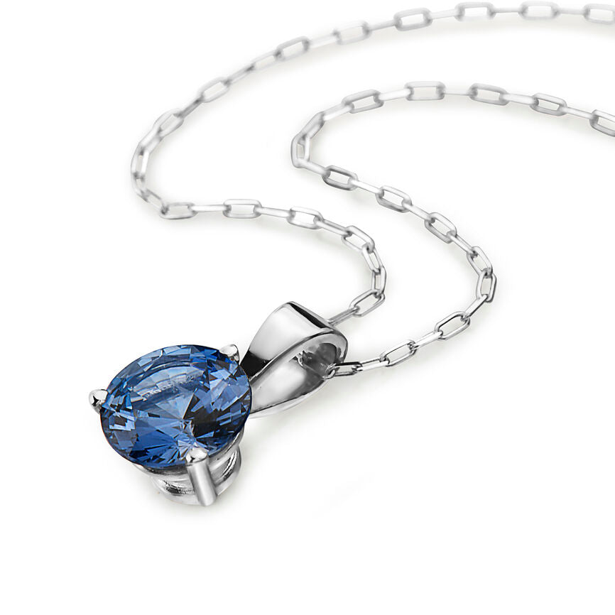 1 1/8 cts Blue Sapphire Necklace in 14K White Gold by Birthstone - BirthStone.com