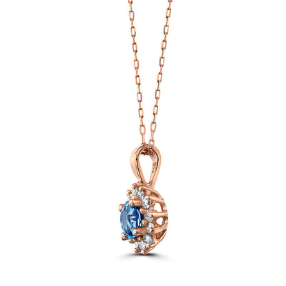 3/4 cts Blue Topaz and Diamond Necklace in 14K Rose Gold by Birthstone - BirthStone.com