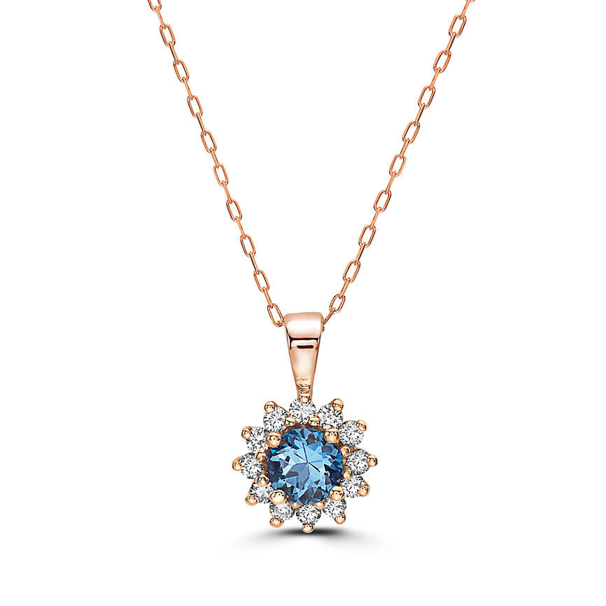 3/4 cts Blue Topaz and Diamond Necklace in 14K Rose Gold by Birthstone - BirthStone.com