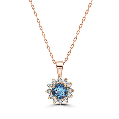 3/4 cts Blue Topaz and Diamond Necklace in 14K Rose Gold by Birthstone - BirthStone.com