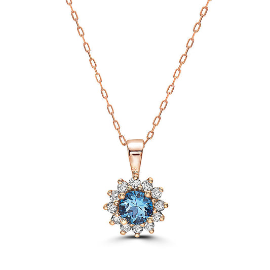 3/4 cts Blue Topaz and Diamond Necklace in 14K Rose Gold by Birthstone - BirthStone.com