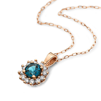 3/4 cts Blue London Blue Topaz and Diamond Necklace in 14K Rose Gold by Birthstone - BirthStone.com