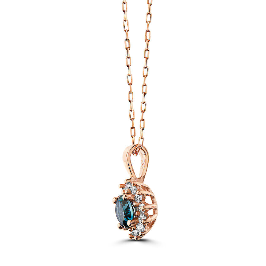 3/4 cts Blue London Blue Topaz and Diamond Necklace in 14K Rose Gold by Birthstone - BirthStone.com