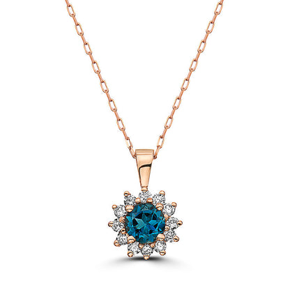 3/4 cts Blue London Blue Topaz and Diamond Necklace in 14K Rose Gold by Birthstone - BirthStone.com