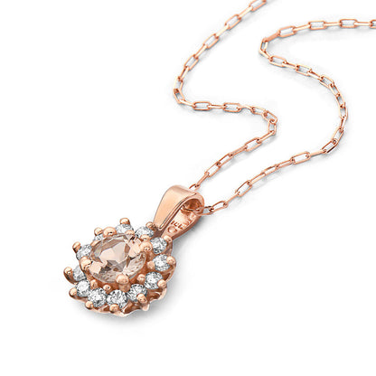 5/8 cts Pink Morganite and Diamond Necklace in 14K Rose Gold by Birthstone - BirthStone.com