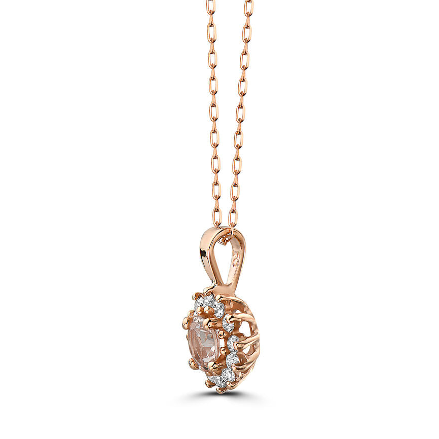 5/8 cts Pink Morganite and Diamond Necklace in 14K Rose Gold by Birthstone - BirthStone.com