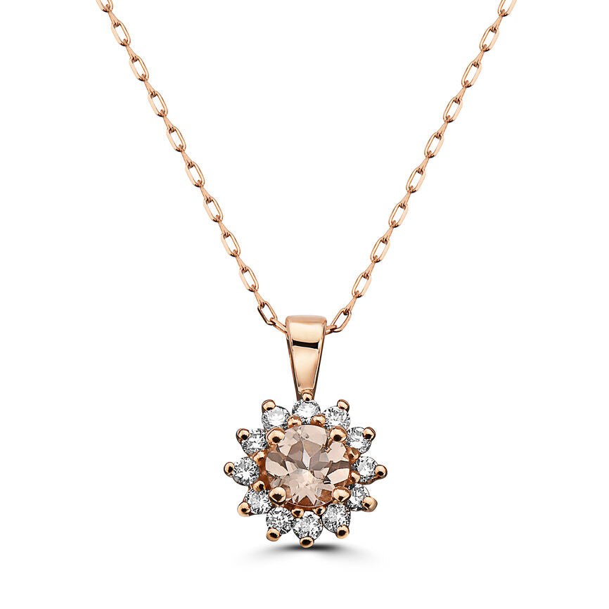 5/8 cts Pink Morganite and Diamond Necklace in 14K Rose Gold by Birthstone - BirthStone.com