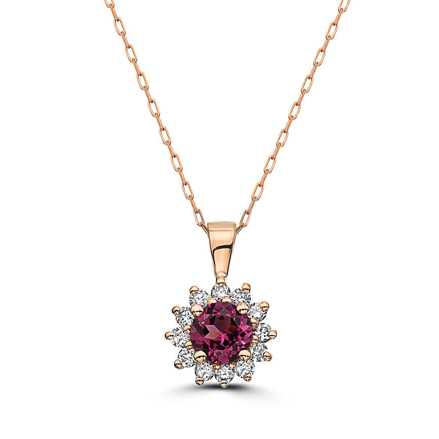 3/4 cts Red Rhodolite Garnet and Diamond Necklace in 14K Rose Gold by Birthstone - BirthStone.com