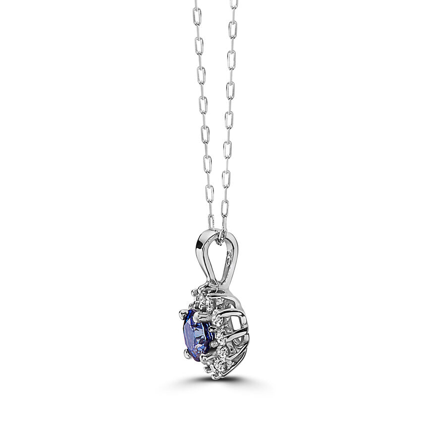 3/4 cts Blue Sapphire and Diamond Necklace in 14K White Gold by Birthstone - BirthStone.com