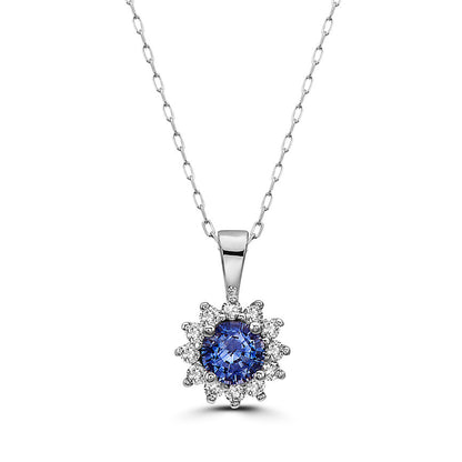 3/4 cts Blue Sapphire and Diamond Necklace in 14K White Gold by Birthstone - BirthStone.com