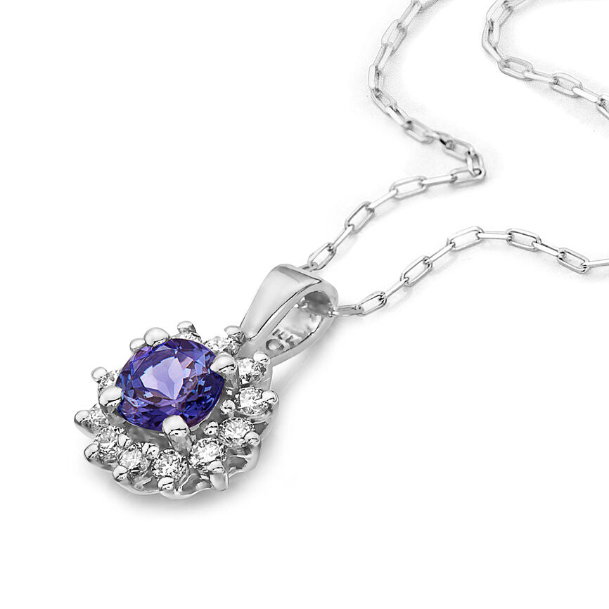 3/4 cts Blue Tanzanite and Diamond Necklace in 14K White Gold by Birthstone - BirthStone.com