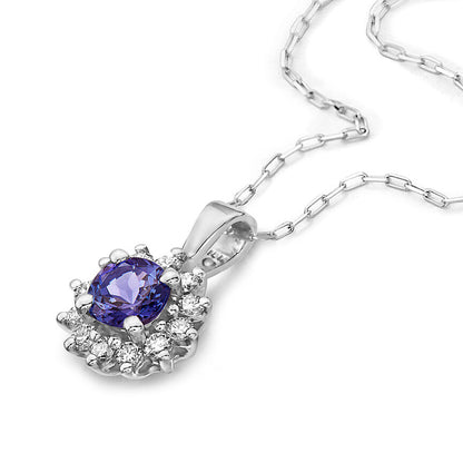 3/4 cts Blue Tanzanite and Diamond Necklace in 14K White Gold by Birthstone - BirthStone.com