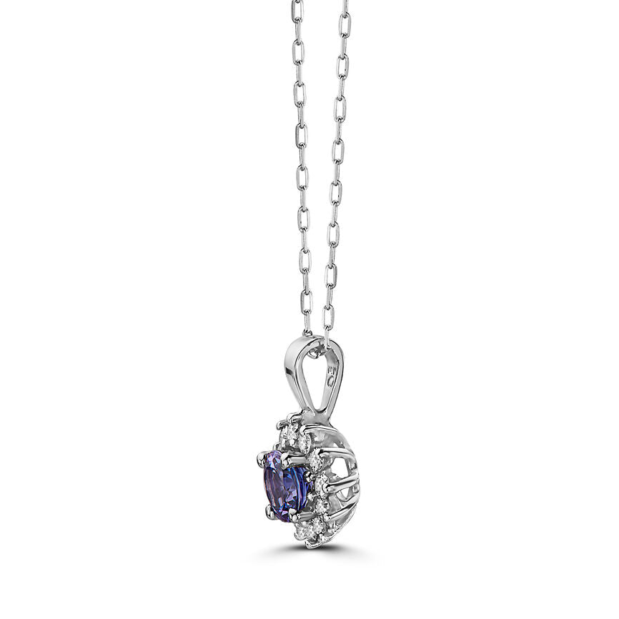 3/4 cts Blue Tanzanite and Diamond Necklace in 14K White Gold by Birthstone - BirthStone.com