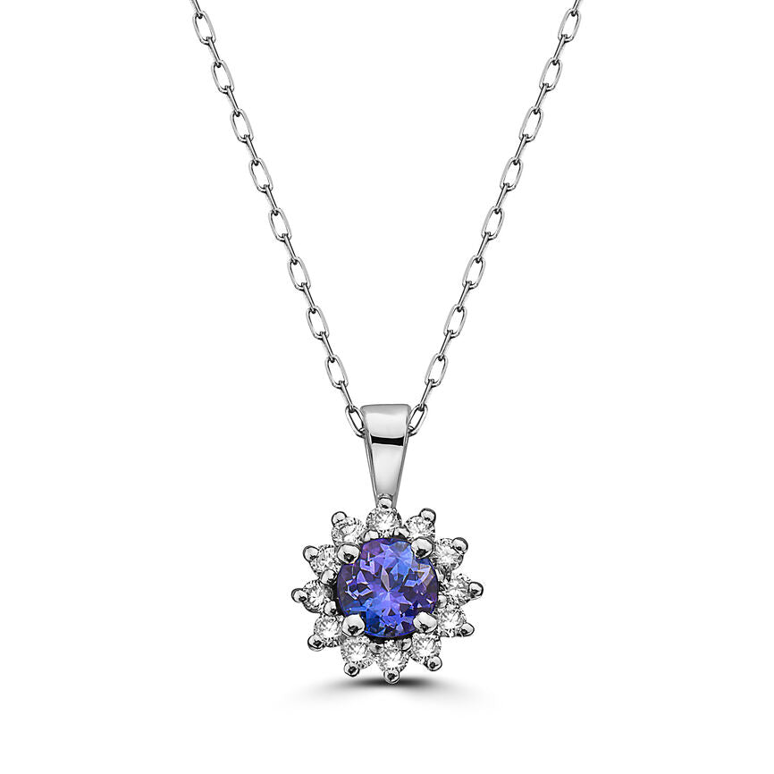 3/4 cts Blue Tanzanite and Diamond Necklace in 14K White Gold by Birthstone - BirthStone.com