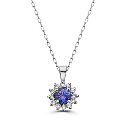 3/4 cts Blue Tanzanite and Diamond Necklace in 14K White Gold by Birthstone - BirthStone.com