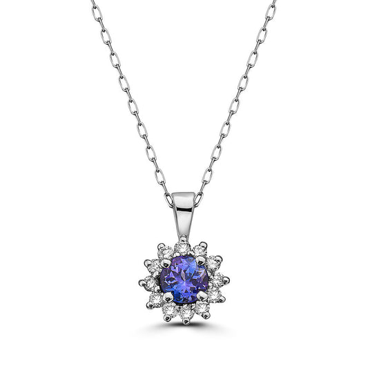 3/4 cts Blue Tanzanite and Diamond Necklace in 14K White Gold by Birthstone - BirthStone.com