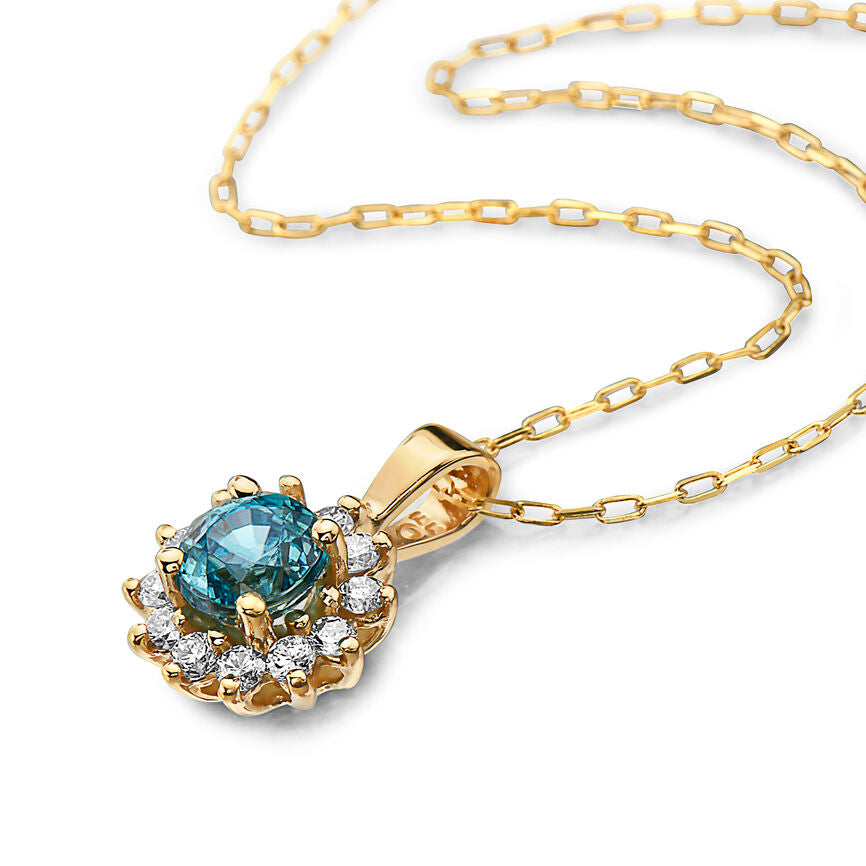 1 cts Aqua Zircon and Diamond Necklace in 14K Yellow Gold by Birthstone - BirthStone.com