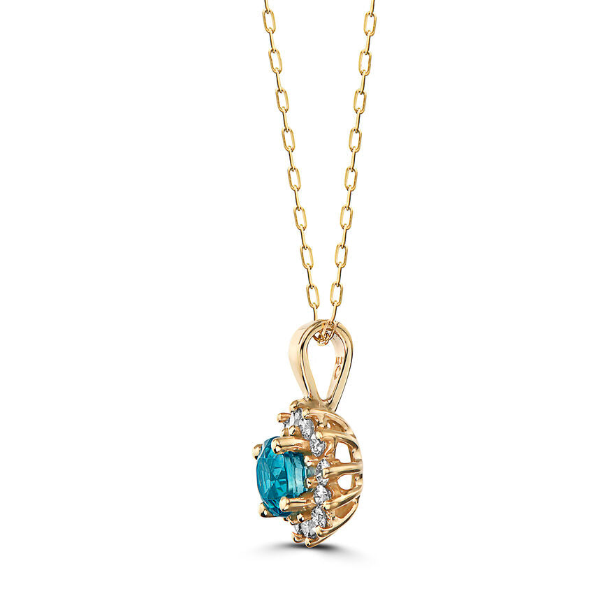 1 cts Aqua Zircon and Diamond Necklace in 14K Yellow Gold by Birthstone - BirthStone.com