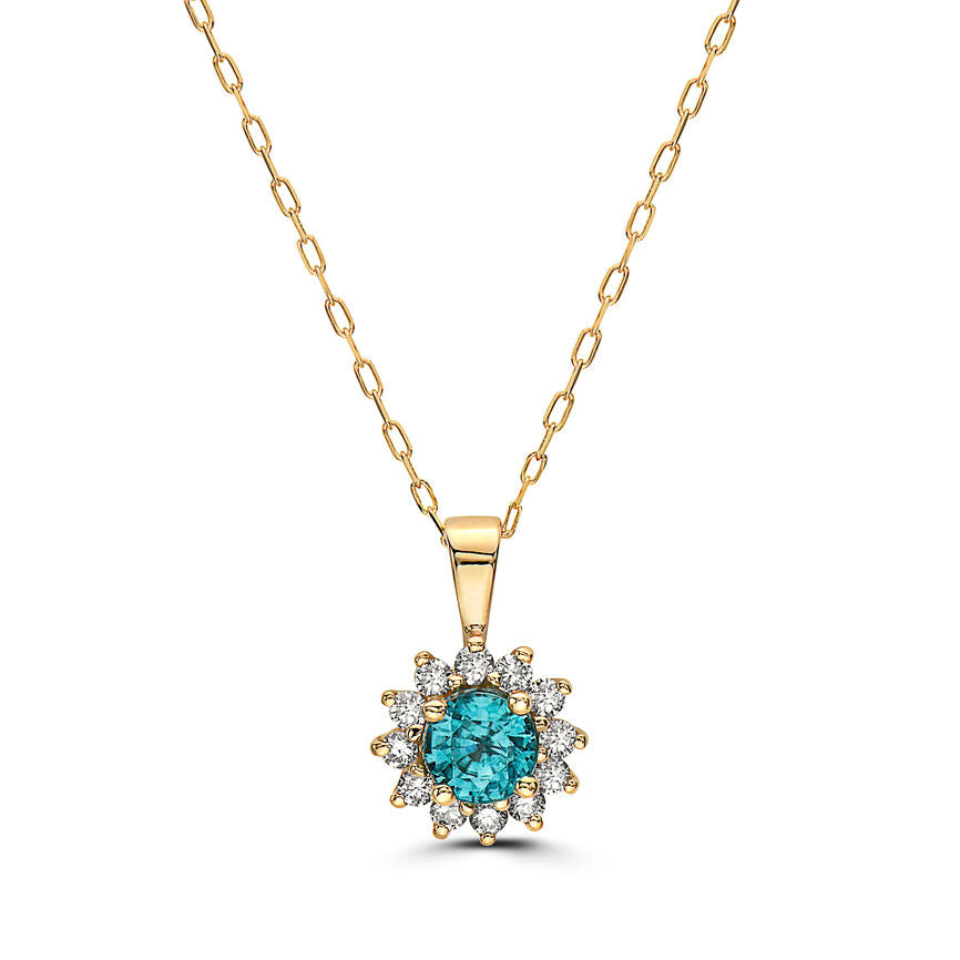 1 cts Aqua Zircon and Diamond Necklace in 14K Yellow Gold by Birthstone - BirthStone.com