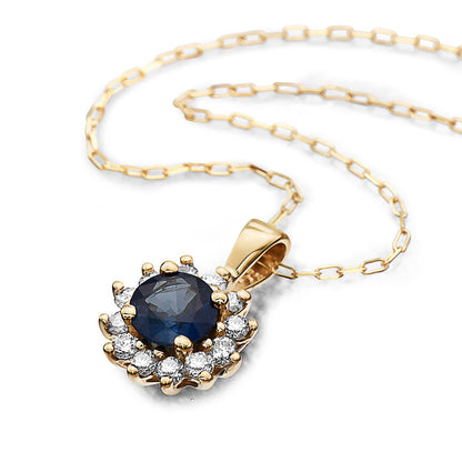 3/4 cts Blue Sapphire and Diamond Necklace in 14K Yellow Gold by Birthstone - BirthStone.com