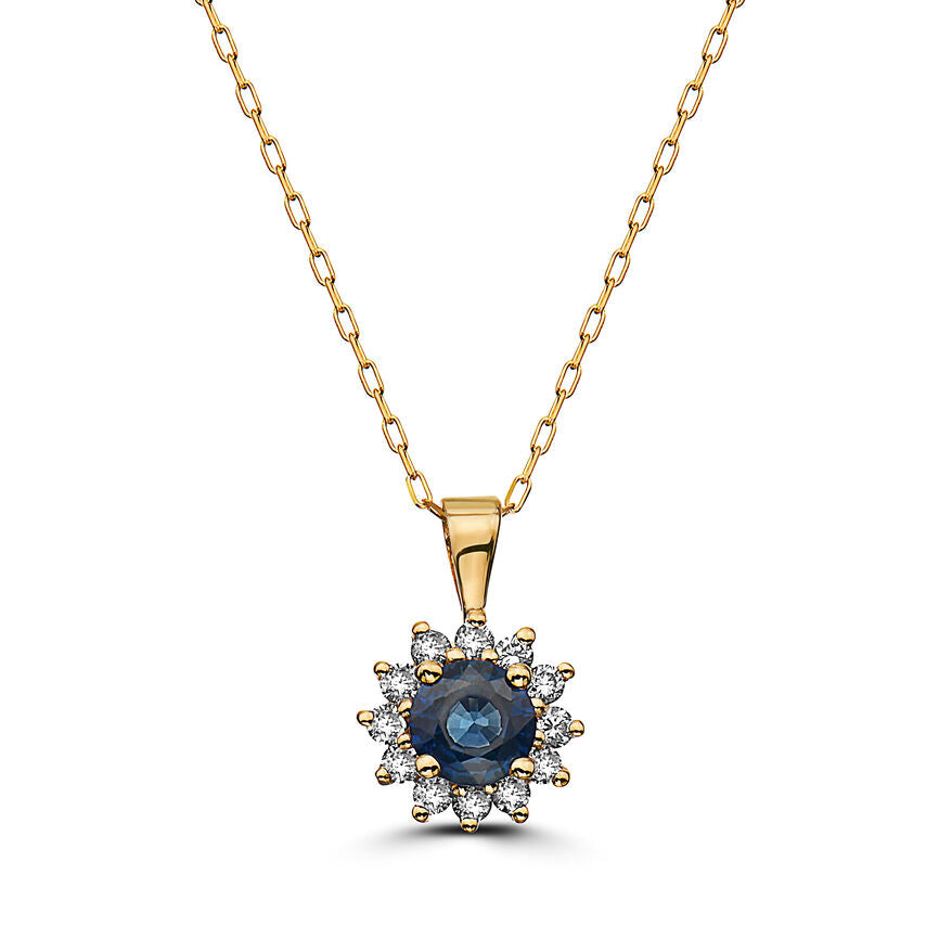 3/4 cts Blue Sapphire and Diamond Necklace in 14K Yellow Gold by Birthstone - BirthStone.com