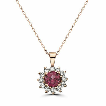 14K STRAWBERRY GOLD DIAMOND RHODOLITE PENDANT