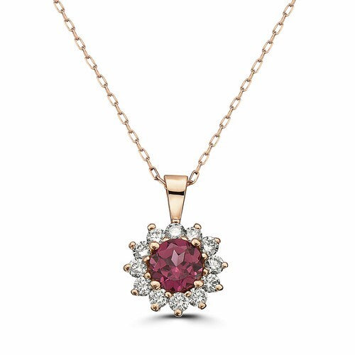 14K STRAWBERRY GOLD DIAMOND RHODOLITE PENDANT