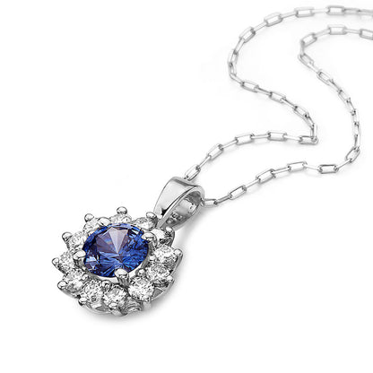 1 1/8 cts Blue Sapphire and Diamond Necklace in 14K White Gold by Birthstone - BirthStone.com