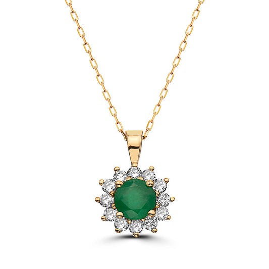 1 cts Green Emerald and Diamond Necklace in 14K Yellow Gold by Birthstone - BirthStone.com