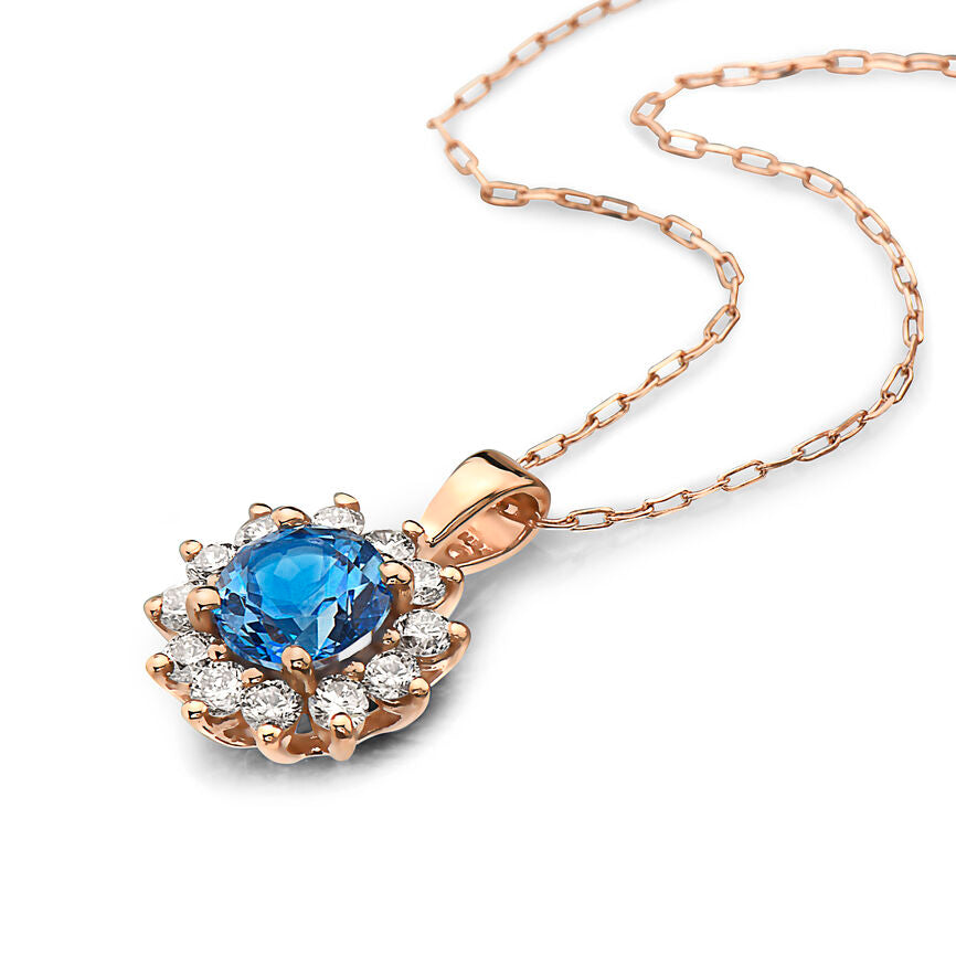 1 3/8 cts Blue Topaz and Diamond Necklace in 14K Rose Gold by Birthstone - BirthStone.com