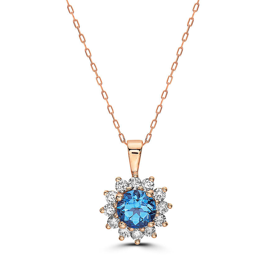 1 3/8 cts Blue Topaz and Diamond Necklace in 14K Rose Gold by Birthstone - BirthStone.com