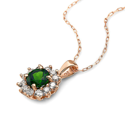 1 1/4 cts Green Chrom Diopside and Diamond Necklace in 14K Rose Gold by Birthstone - BirthStone.com