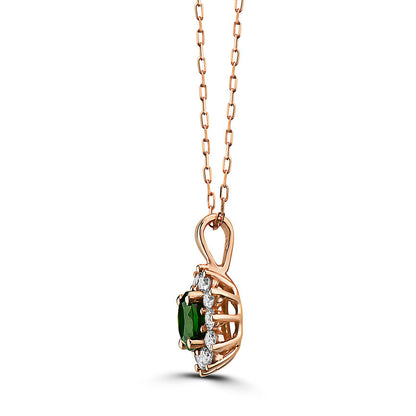 1 1/4 cts Green Chrom Diopside and Diamond Necklace in 14K Rose Gold by Birthstone - BirthStone.com