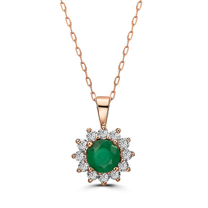 1 3/8 cts Green Emerald and Diamond Necklace in 14K Rose Gold by Birthstone - BirthStone.com