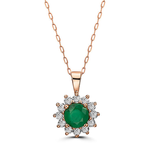 1 3/8 cts Green Emerald and Diamond Necklace in 14K Rose Gold by Birthstone - BirthStone.com