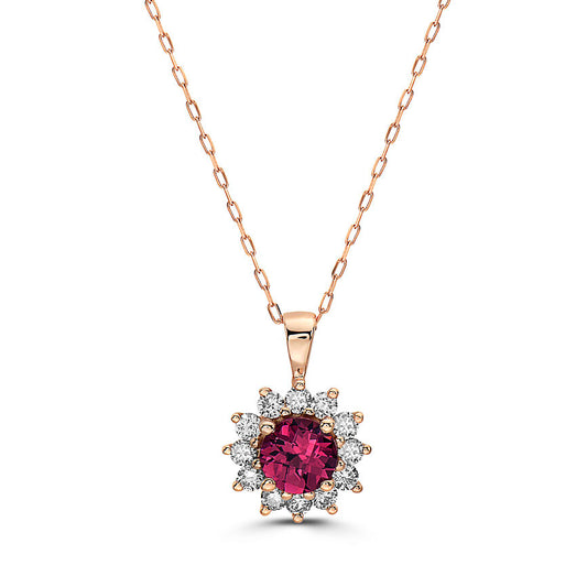 1 3/8 cts Red Rhodolite Garnet and Diamond Necklace in 14K Rose Gold by Birthstone - BirthStone.com