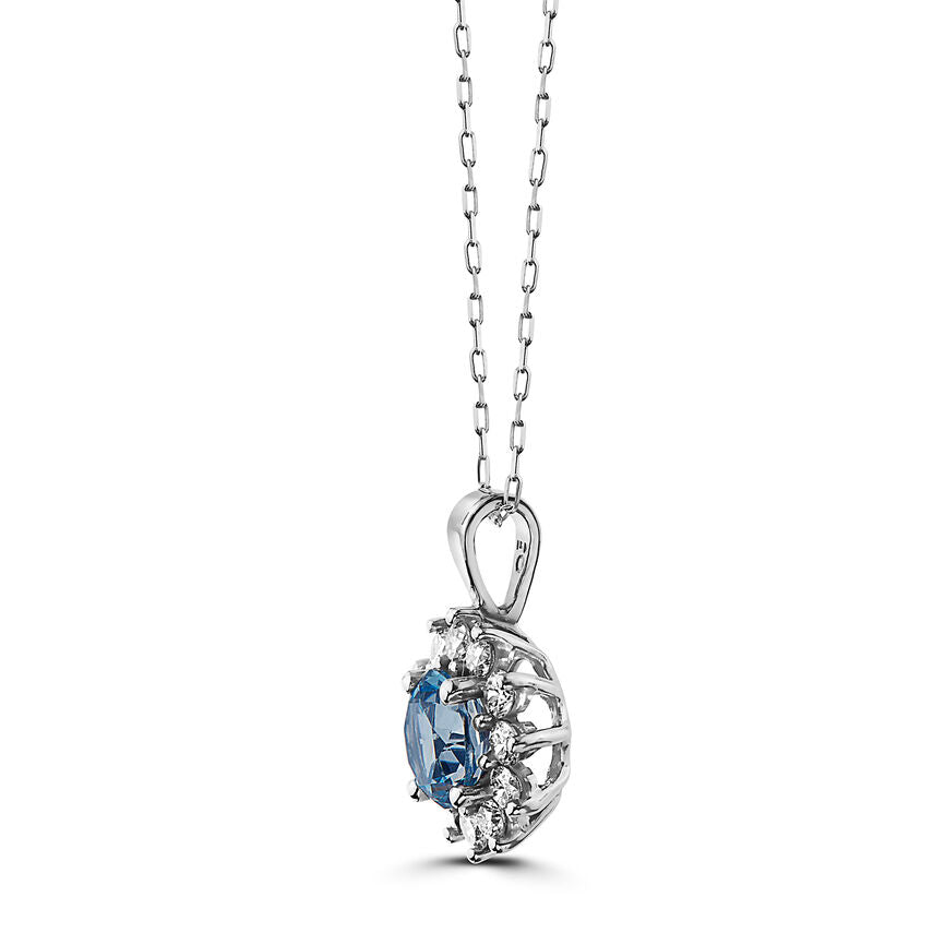 1 1/3 cts Blue Topaz and Diamond Necklace in 14K White Gold by Birthstone - BirthStone.com