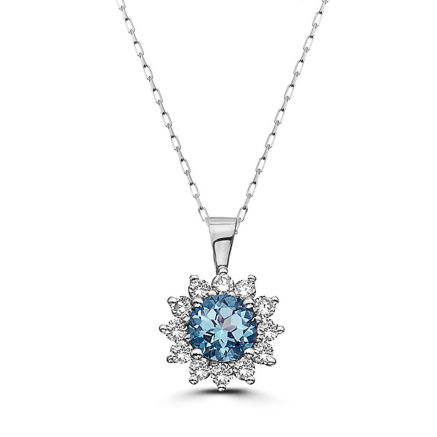 1 1/3 cts Blue Topaz and Diamond Necklace in 14K White Gold by Birthstone - BirthStone.com