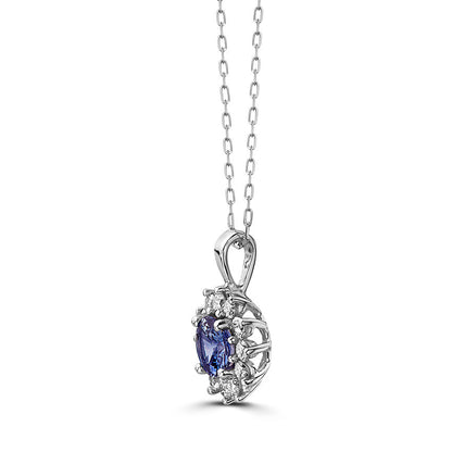 1 1/8 cts Blue Sapphire and Diamond Necklace in 14K White Gold by Birthstone - BirthStone.com