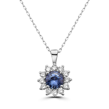 1 1/8 cts Blue Sapphire and Diamond Necklace in 14K White Gold by Birthstone - BirthStone.com