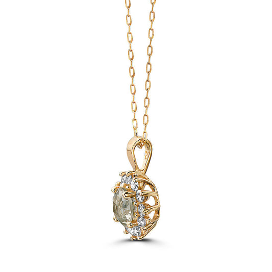 1 cts Green Green Amethyst (Prasiolite) Quartz and Diamond Necklace in 14K Yellow Gold by Birthstone