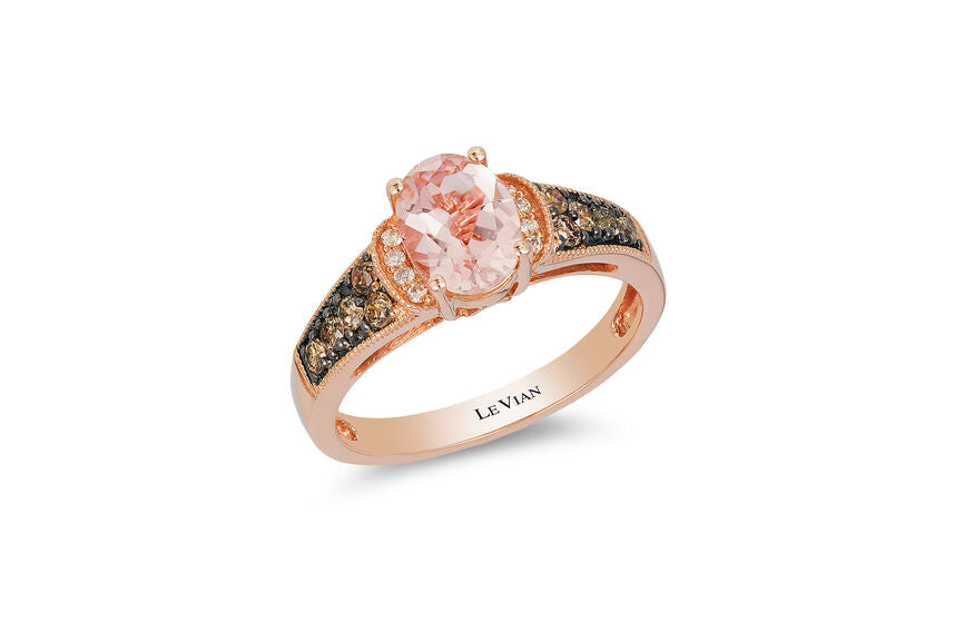 14K STRAWBERRY GOLD DIAMOND MORGANITE RING