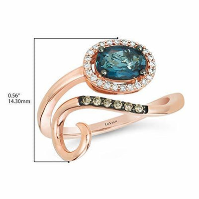 14K STRAWBERRY GOLD DIAMOND LONDON BLUE TOPAZ RING