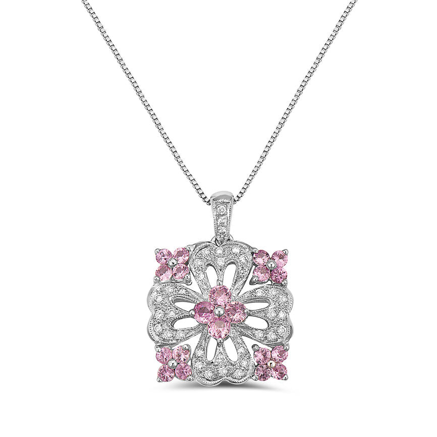 LeVian Sapphire Necklace 1 3/8 cts Pink Pendant in 14K White Gold - BirthStone.com